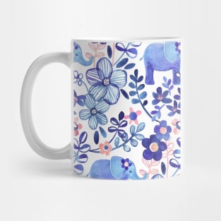 Pale Coral, White and Purple Elephant and Floral Watercolor Pattern Mug